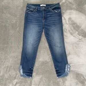 KanCan Jeans Size 13 30 Ankle Skinny Frayed Step Hem Distressed Medium Dark Wash